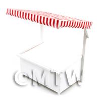 Miniature Large Wood Market Stall With Red Stripey Cloth Canopy